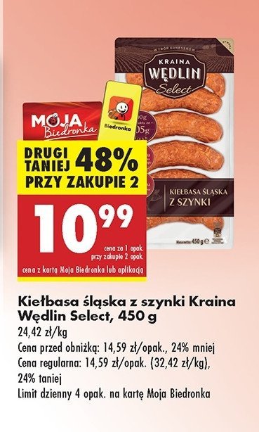 Kiełbasa śląska z szynki Kraina wędlin select promocja