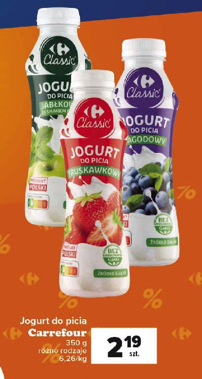 Jogurt do picia jabłkowy z miętą Carrefour promocja