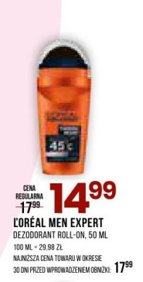 Dezodorant L'ORÉAL MEN EXPERT roll-on, 50 ml promocja w Drogerie Natura