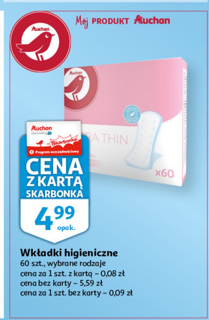 Wkładki higieniczne ultra cienkie normal Auchan promocja