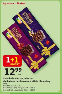 Czekolada deserowa z żurawiną i wiśnią Auchan różnorodne (logo czerwone) promocja