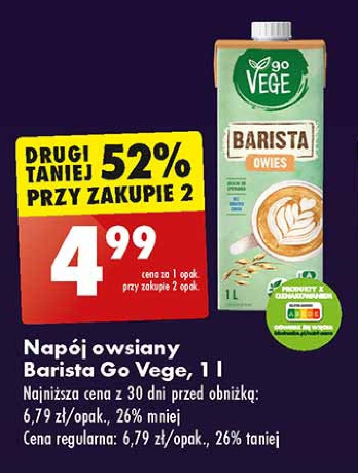 Napój owsiany barista Govege promocja