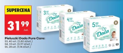 Pieluszki Dada Pure Care: S3, 40 szt., S4, 33 szt., S5, 28 szt. promocja w Biedronka