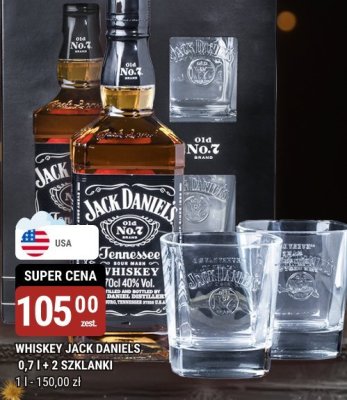 Whisky Jack Daniel's 0,7l + 2 szklanki promocja w bi1