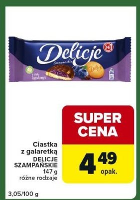 Ciastka z galaretką DELICJE SZAMPAŃSKIE 147g różne rodzaje promocja w Carrefour Express