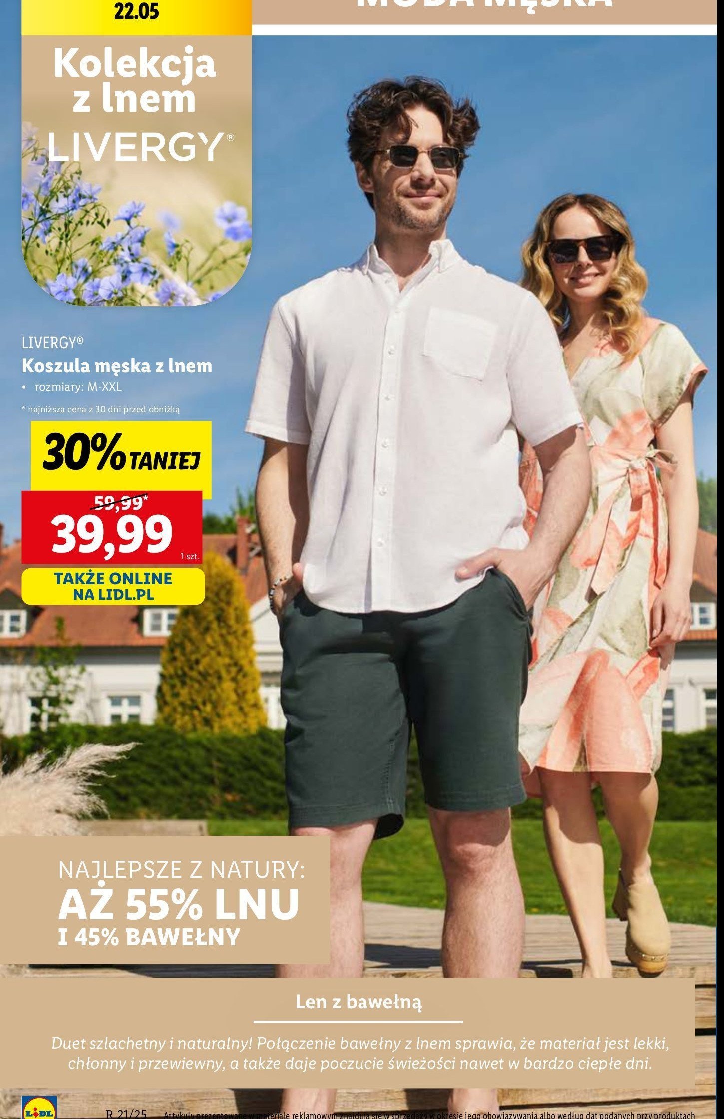 Koszulka męska z lnem m-xxl Livergy promocja w Lidl