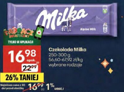 Czekolada Milka 250-300g Alpine Milk wybrane rodzaje promocja w Delikatesy Centrum