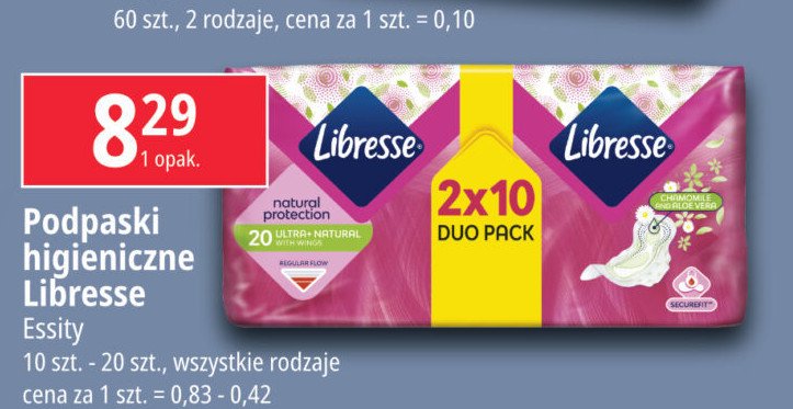 Podpaski higieniczne ultra+ natural Libresse classic promocja