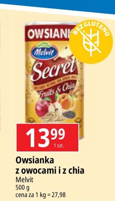 Owsianka fitness z owocami i chia Melvit secret promocja