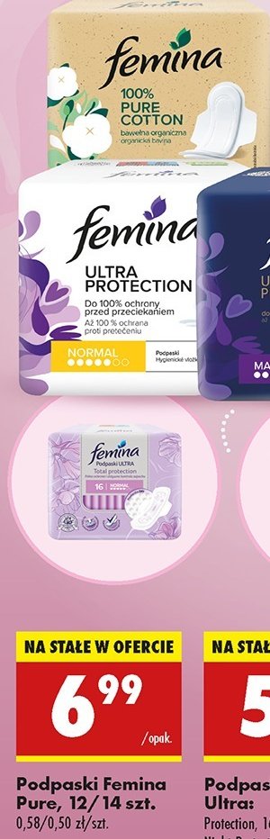 Podpaski super Femina pure promocja w Biedronka