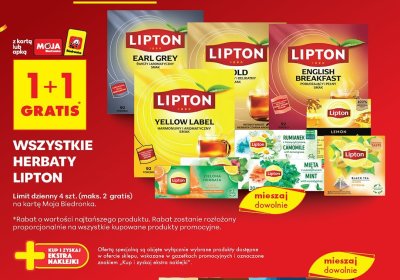 Wszystkie herbaty Lipton 1+1 GRATIS promocja w Biedronka
