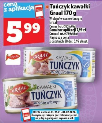 Tuńczyk kawałki Graal 170 g promocja w TOPAZ