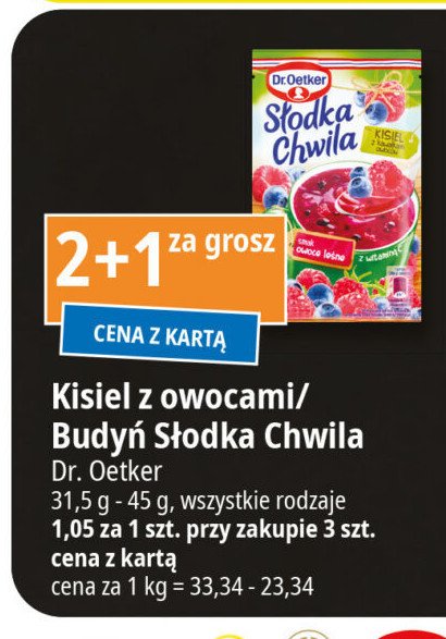 Kisiel owoce leśne z kawałkami owoców Dr. oetker słodka chwila promocja w Leclerc