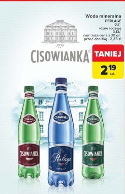 Woda mineralna PERLAGE CISOWIANKA 0,7l promocja w Carrefour