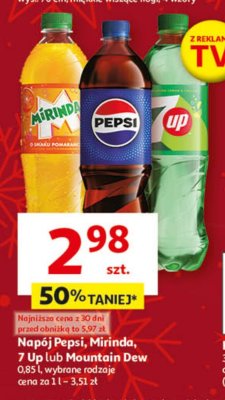 Napój Pepsi, Mirinda, 7 Up lub Mountain Dew wybrane rodzaje promocja w Auchan