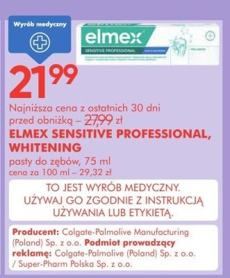 Pasty do zębów ELMEX SENSITIVE PROFESSIONAL, WHITENING, 75 ml promocja w Super-Pharm
