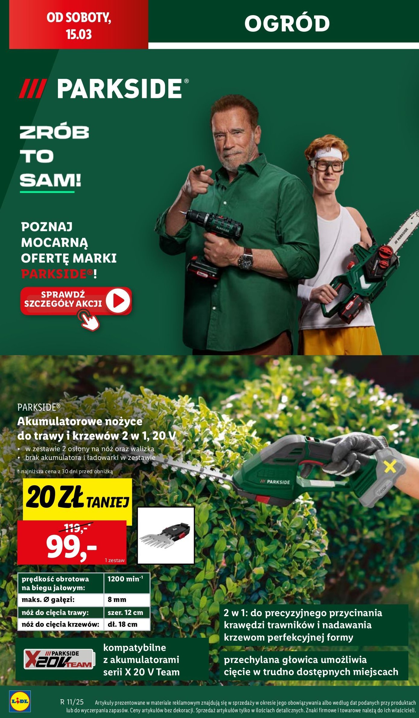 Nożyce akumulatorowe do trawy i żywopłotu ze spryskiwaczem 12v Parkside promocja w Lidl