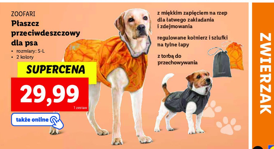 Płaszcz przeciwdeszczowy dla psa s-l Zoofari promocja