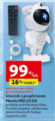 Głośnik z projektorem Manta MDL031W promocja w Auchan