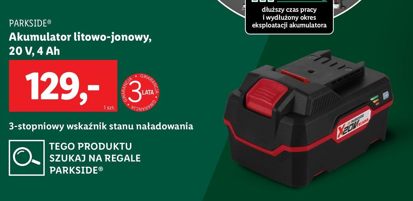 Akumulator litowo-jonowy 20v 4ah Parkside promocja w Lidl