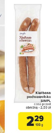 Kiełbasa podwawelska Simpl promocja w Carrefour