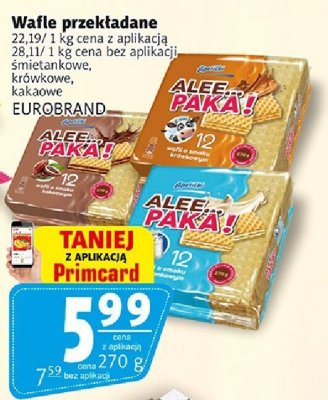 Wafle przekładane śmietankowe, krówkowe, kakaowe EUROBRAND promocja w Prim Market