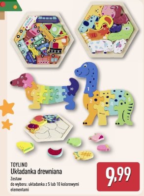 Układanka drewniana z 5 / 10 kolorowymi elementami promocja w Aldi