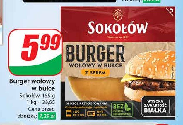 Burger wołowy w bułce  z serem Sokołów promocja