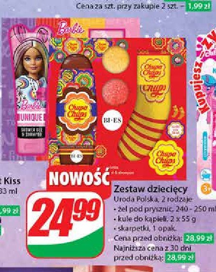 Zestaw prezentowy w kartonie barbie: żel pod prysznic rainbow 240 ml + kule do kąpieli x2 + skarpetki Bi-es zestawy promocja