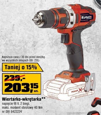 Wiertarko-wkrętarka Einhell napięcie 18 V, 2 biegi, maks. moment obrotowy 40 Nm promocja w OBI