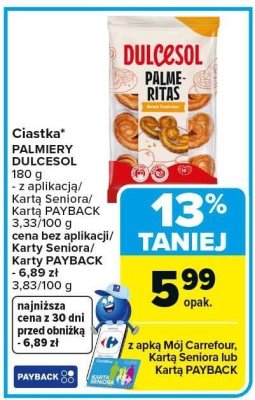 Ciastka PALMIERY DULCESOL promocja w Carrefour