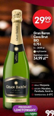 Wino Gran Baron Cava Brut BIO 0,75l promocja w Żabka