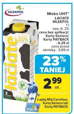 Mleko UHT ŁACIATE MLEKPOL 1 l promocja w Carrefour
