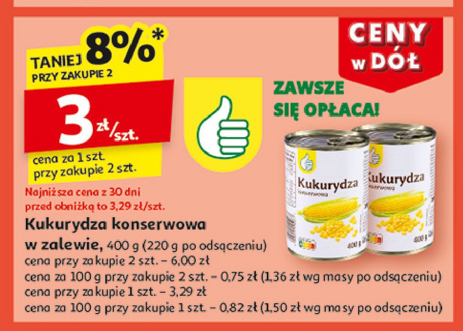 Kukurydza konserwowa Podniesiony kciuk promocja w Auchan