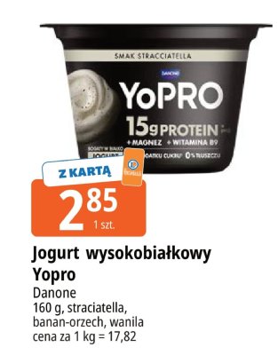 Jogurt wysokobiałkowy Yopro Danone stracciatella, banan-orzech, wanila promocja w Leclerc