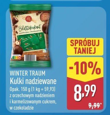 Kulki nadziewane WINTER TRAUM Kulki nadziewane z orzechowym nadzieniem i karmelizowanym cukrem w czekoladzie promocja w Aldi