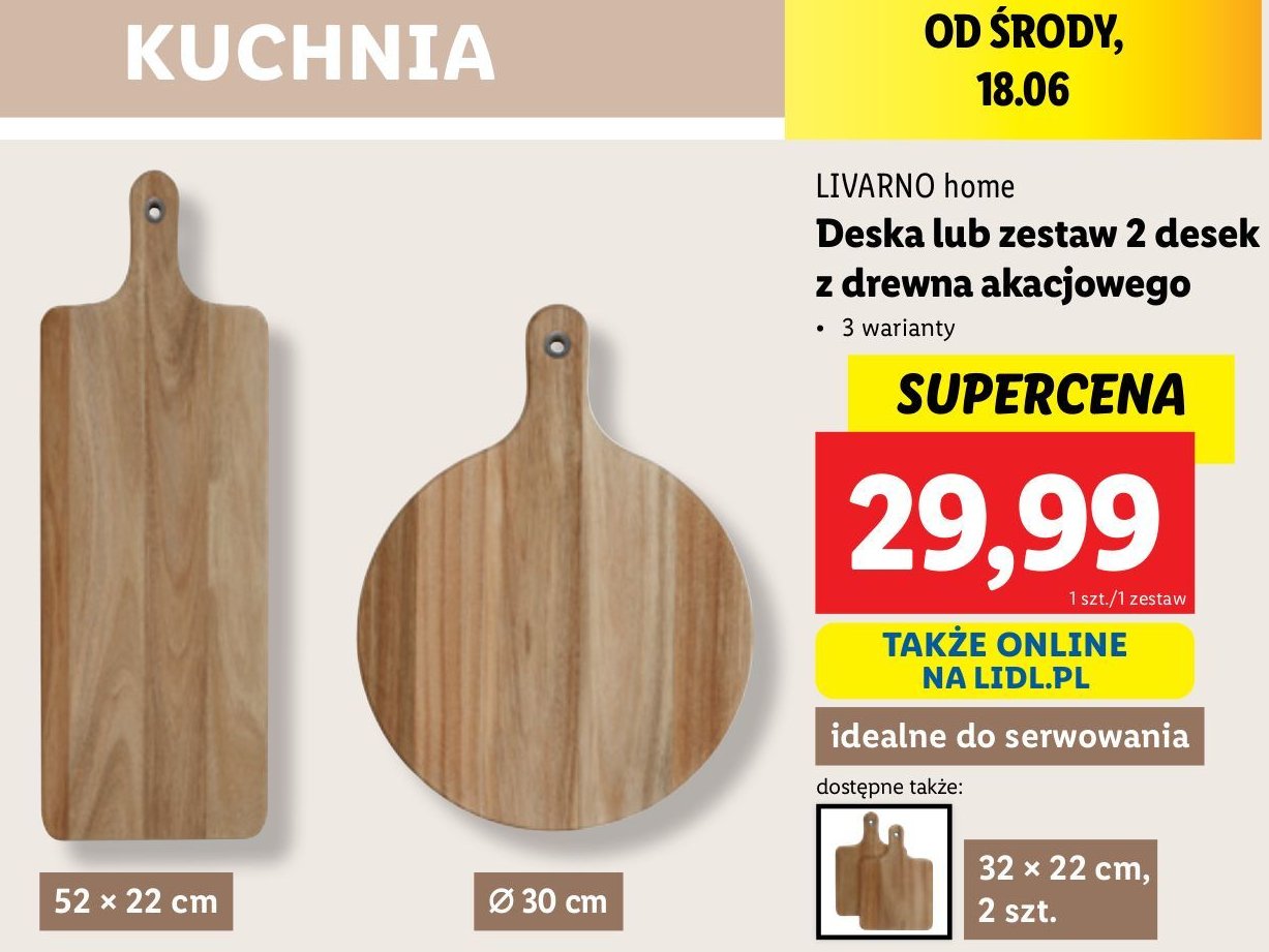 Deska z drewna akacjowego 32 x 22 cm LIVARNO HOME promocja w Lidl