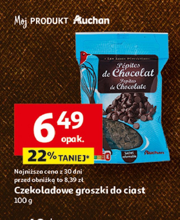 Groszki do ciast czekoladowe Auchan różnorodne (logo czerwone) promocja w Auchan