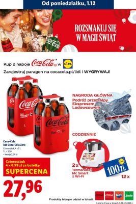 Napój Coca-Cola lub Coca-Cola Zero czterosztunek promocja w Lidl