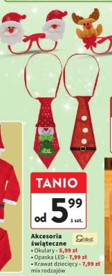 Akcesoria świąteczne Okulary, Opaska LED, Krawat dziecięcy mix rodzajów promocja w Intermarche