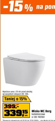 Miska WC Berg bezkolnierzowa promocja w OBI