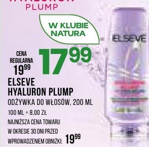 Odżywka L'OREAL ELSEVE HYALURON PLUMP do włosów, 200 ml promocja w Drogerie Natura
