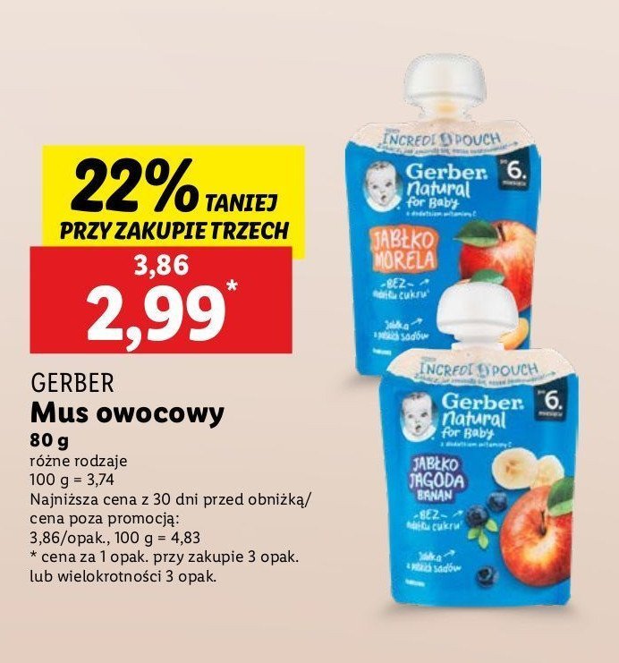 Deserek jabłko morela Gerber natural for baby promocja w Lidl