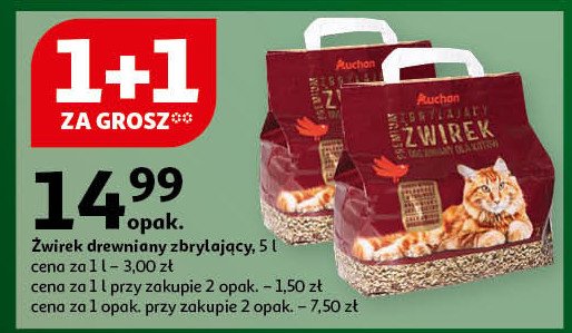 Żwirek drewniany zbrylający Auchan różnorodne (logo czerwone) promocja w Auchan