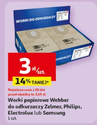Worki papierowe Webber do odkurzaczy Zelmer, Philips, Electrolux lub Samsung, 1 szt. promocja w Auchan
