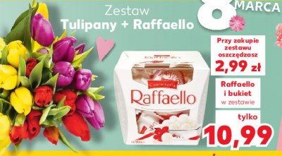 Tulipany + bombonierka 150 g Raffaello zestaw promocja