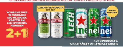 Piwo w puszkach 500 ml marek Kasztelan, Lech Premium, Heineken Netto promocja w Netto