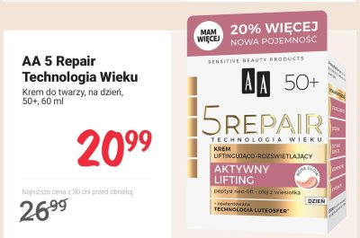 Krem do twarzy 5 Repair Technologia Wieku na dzień 50+ promocja w Rossmann