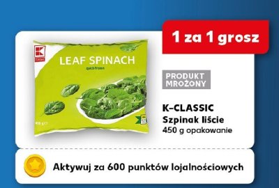 Szpinak liście 450 g K-Classic promocja w Kaufland