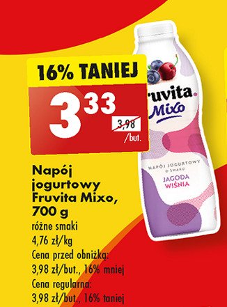 Napój jogurtowy jagoda wiśnia Fruvita mixo promocja